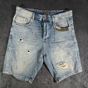 Zara Man Distressed Denim Shorts Mens Size 30‎ Rips Frayed Hem Light Wash